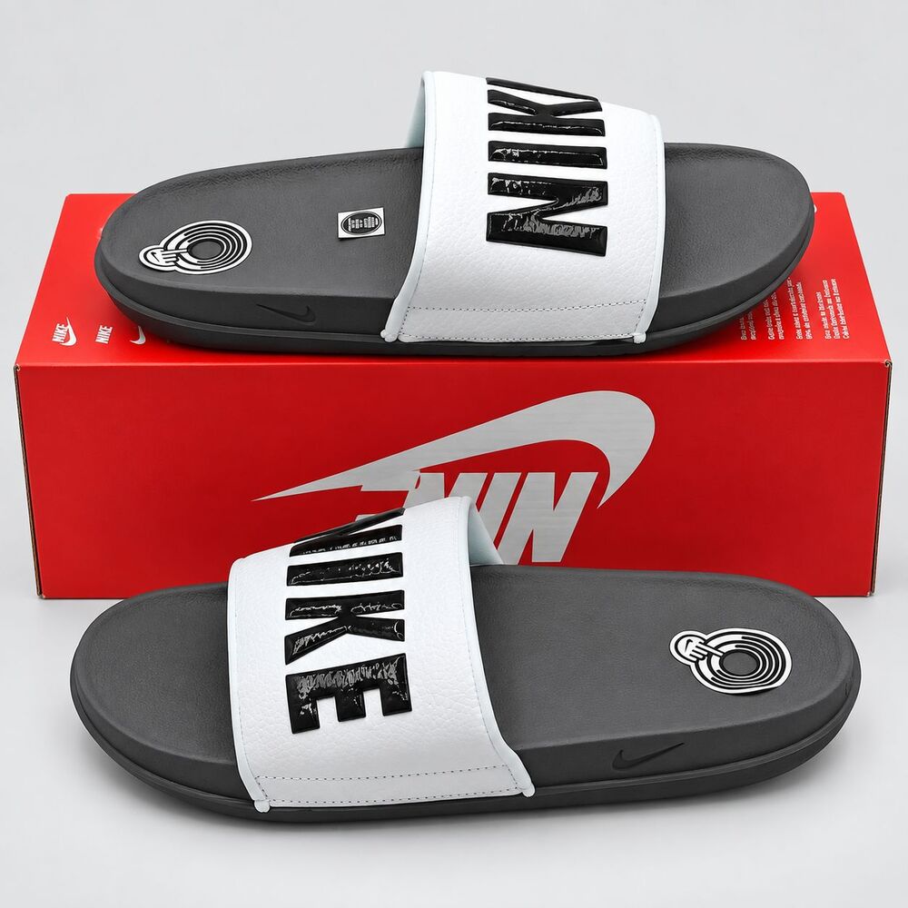 Nike Offcourt Mens Slides Size 9 Dark Grey Black White Foam Sandals BQ4639-001